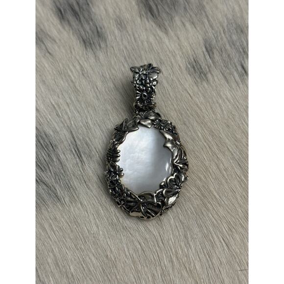 Carolyn Pollack Relios Sterling Silver Mother Pearl Pendant Enhancer Sunflowers - Picture 9 of 13